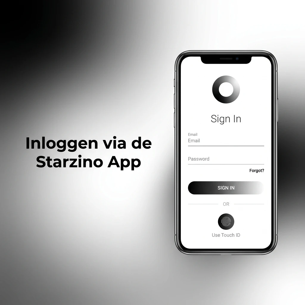 Starzino app inlogscherm op iOS met velden voor e-mailadres en wachtwoord en een bevestigingsknop