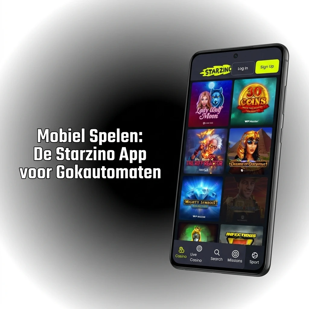 Starzino mobiele app op smartphone met toegang tot slotlobby en gokautomaten