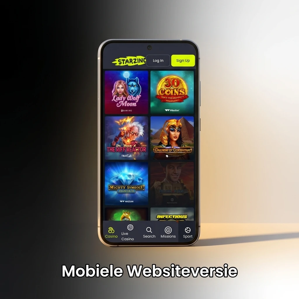 Starzino mobiele websiteversie op smartphone en tablet met volledig casinoaanbod via browser